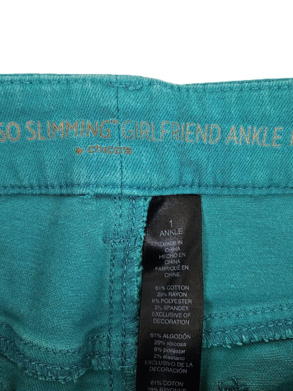 Lot 3 Chicos Size 1 Jeans Blue Gray Turquoise Mid Rise Straight Leg Ankle Pants - Picture 7 of 16
